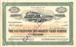 San Francisco and San Joaquin Valley Railway Co. - Stock Certificate
